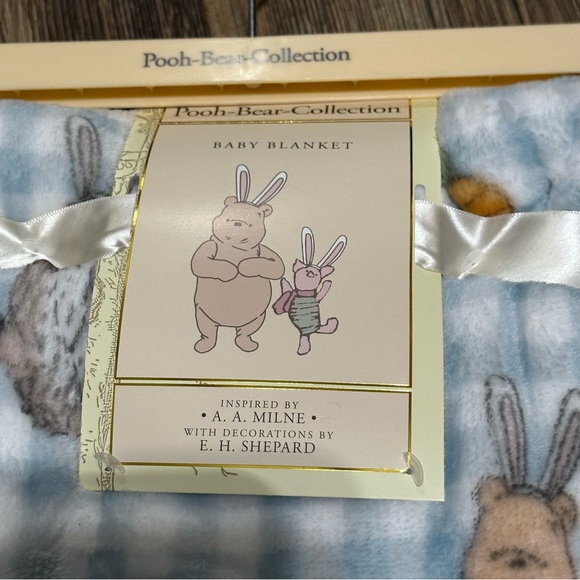 Pooh Bear Collection blue gingham Easter plush blanket Winnie Piglet Eeyore NEW - Picture 3 of 6